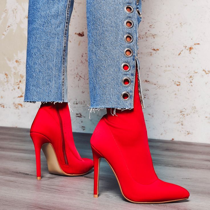 Fiona Red Lycra Pointed Toe Ankle Boot Fiona Red Lycra Pointed Toe Ankle Boot