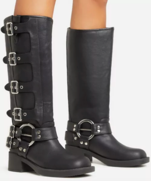 buckle down mid calf biker boot