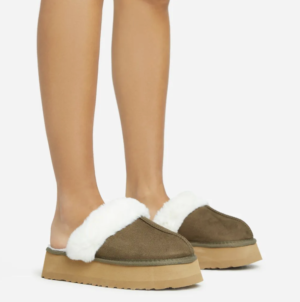 green faux slippers